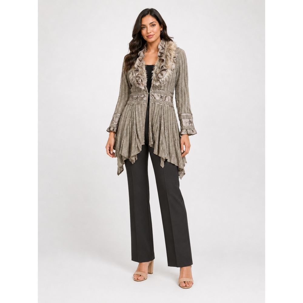 Nicole Sabbatini Sm Grey Wool Blend Faux Fur Ruffle Cardigan Whimsigoth Jacket